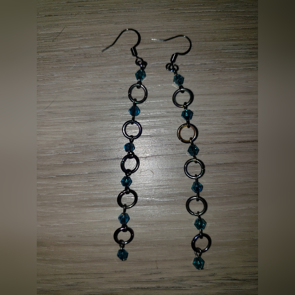 Long aqua dangle earrings